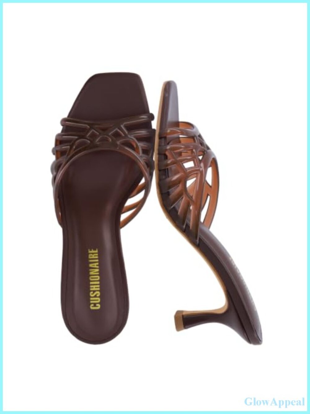 Jelly Kitten Heels for Women, Open Square Toe Slip-On Mule, Glossy Cutout Design